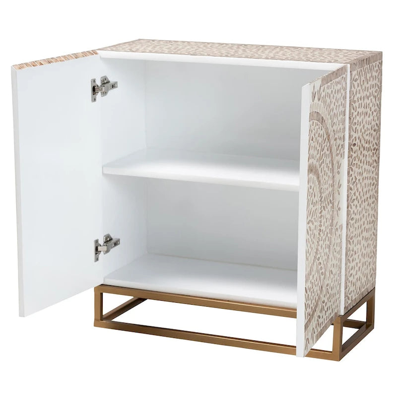 Armoire de rangement florale bohème blanche et marron rustique