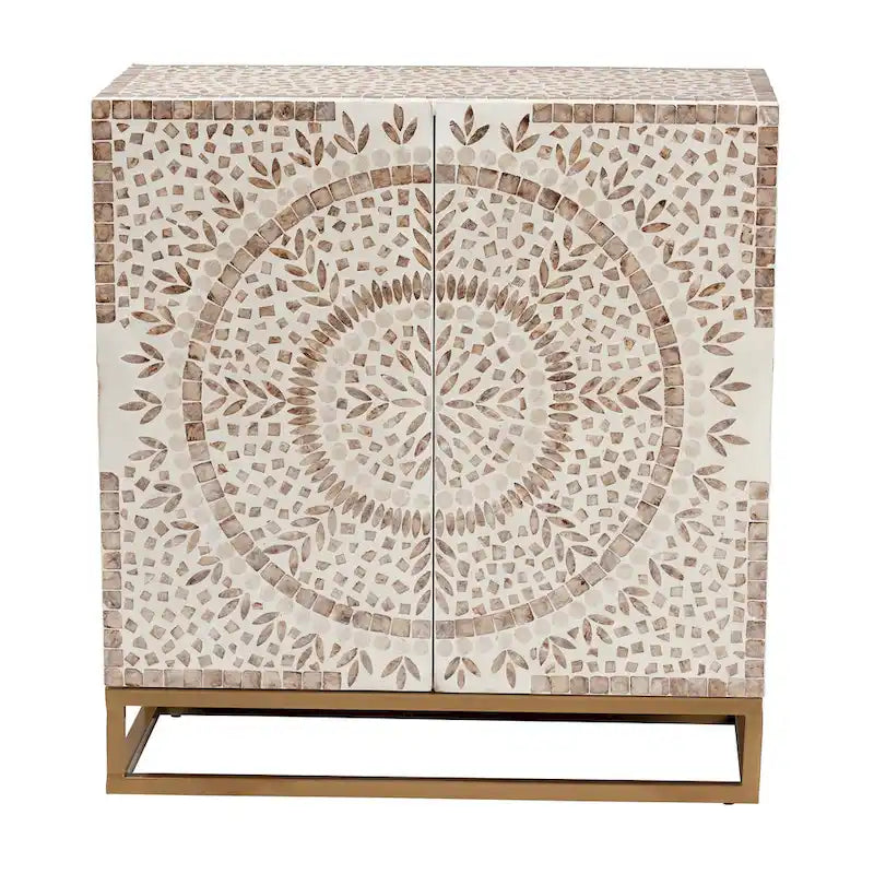 Armoire de rangement florale bohème blanche et marron rustique