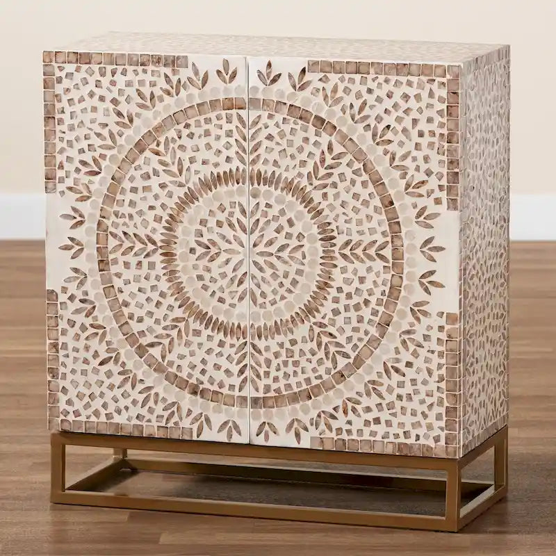 Armoire de rangement florale bohème blanche et marron rustique