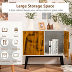 Meuble de rangement en bois Mid-Century avec 2 portes et pieds en métal pour entrée - 32 x 15 x 29 (L x l x H)