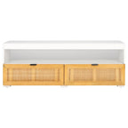 Meuble TV 2 tiroirs 1 étagère, Blanc/Noir/Naturel, Pour TV 55", 1 personne
