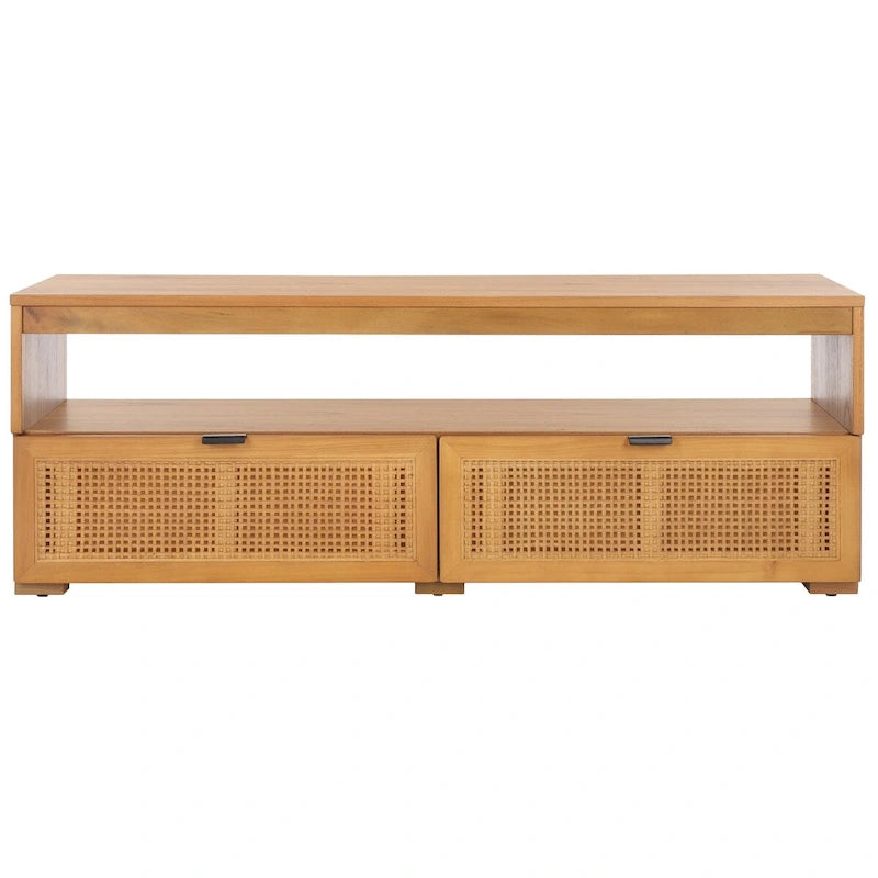 Meuble TV 2 tiroirs 1 étagère, Blanc/Noir/Naturel, Pour TV 55", 1 personne