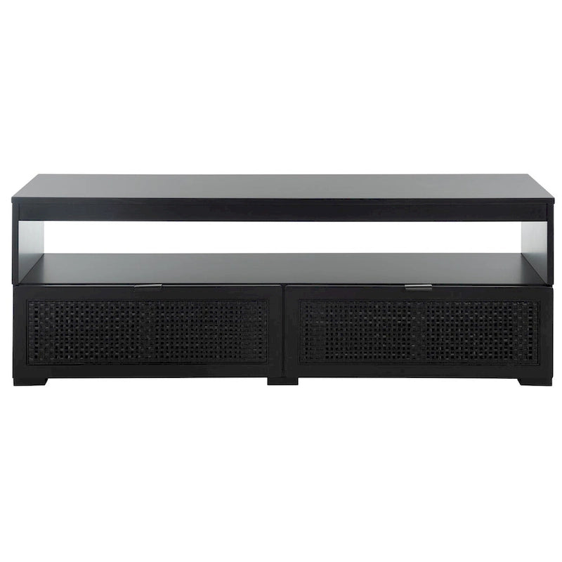 Meuble TV 2 tiroirs 1 étagère, Blanc/Noir/Naturel, Pour TV 55", 1 personne