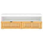 Meuble TV 2 tiroirs 1 étagère, Blanc/Noir/Naturel, Pour TV 55", 1 personne
