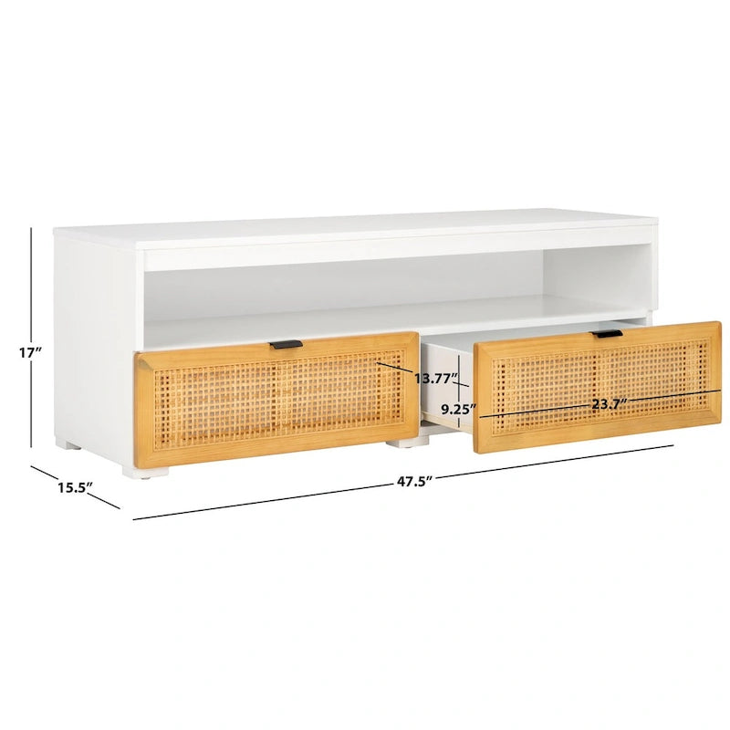 Meuble TV 2 tiroirs 1 étagère, Blanc/Noir/Naturel, Pour TV 55", 1 personne