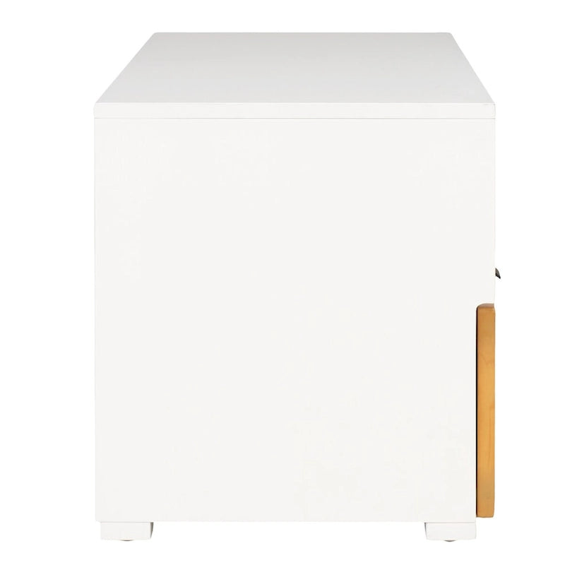 Meuble TV 2 tiroirs 1 étagère, Blanc/Noir/Naturel, Pour TV 55", 1 personne