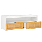 Meuble TV 2 tiroirs 1 étagère, Blanc/Noir/Naturel, Pour TV 55", 1 personne