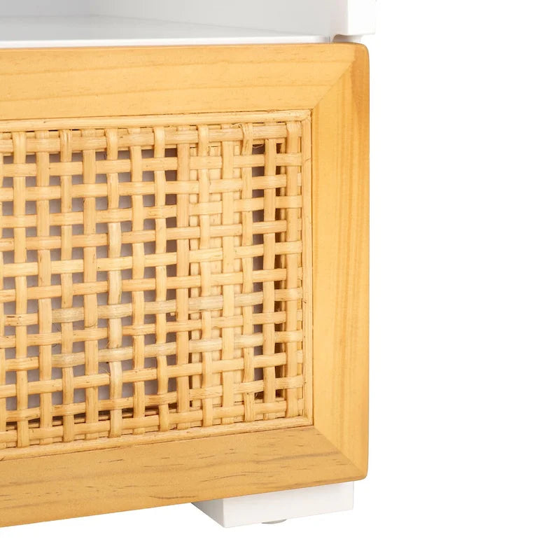 Meuble TV 2 tiroirs 1 étagère, Blanc/Noir/Naturel, Pour TV 55", 1 personne