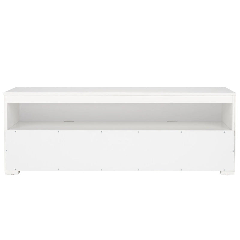 Meuble TV 2 tiroirs 1 étagère, Blanc/Noir/Naturel, Pour TV 55", 1 personne