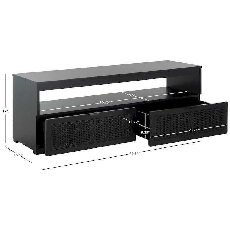 Meuble TV 2 tiroirs 1 étagère, Blanc/Noir/Naturel, Pour TV 55", 1 personne