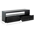 Meuble TV 2 tiroirs 1 étagère, Blanc/Noir/Naturel, Pour TV 55", 1 personne