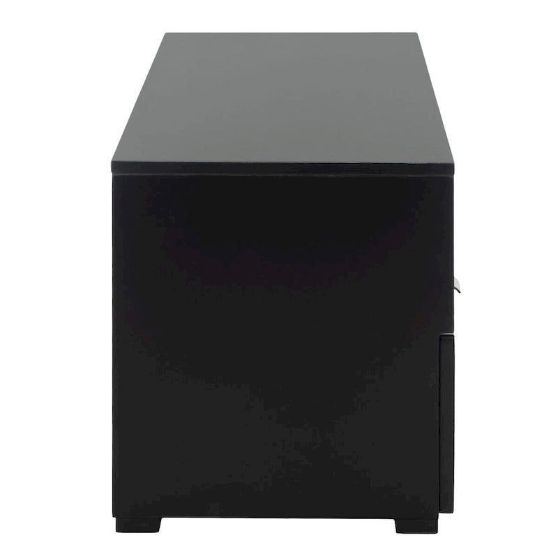 Meuble TV 2 tiroirs 1 étagère, Blanc/Noir/Naturel, Pour TV 55", 1 personne