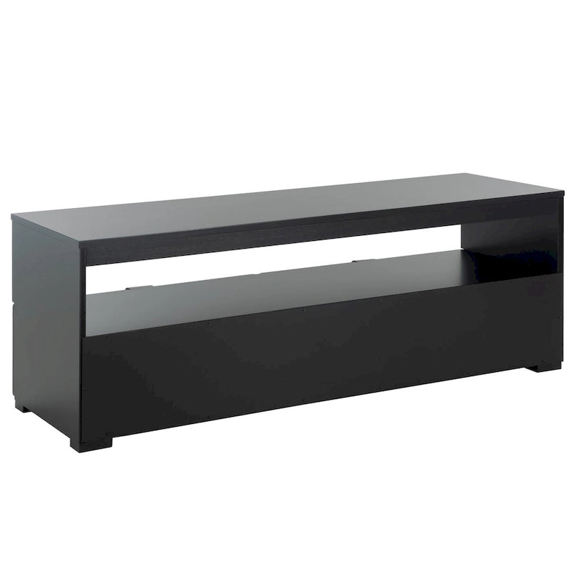 Meuble TV 2 tiroirs 1 étagère, Blanc/Noir/Naturel, Pour TV 55", 1 personne
