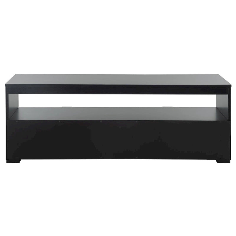 Meuble TV 2 tiroirs 1 étagère, Blanc/Noir/Naturel, Pour TV 55", 1 personne