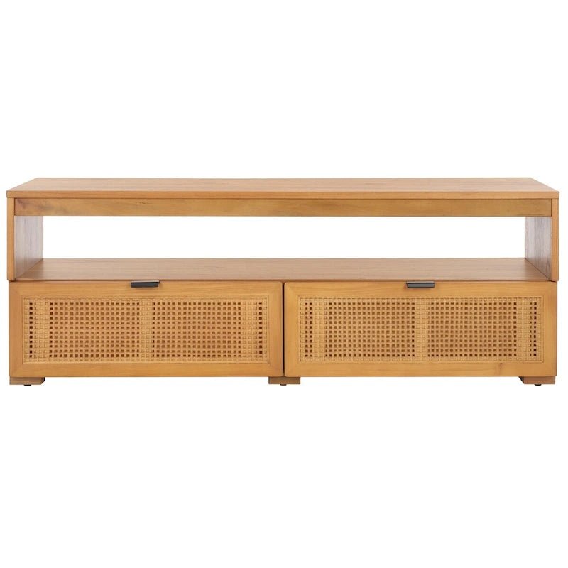 Meuble TV 2 tiroirs 1 étagère, Blanc/Noir/Naturel, Pour TV 55", 1 personne
