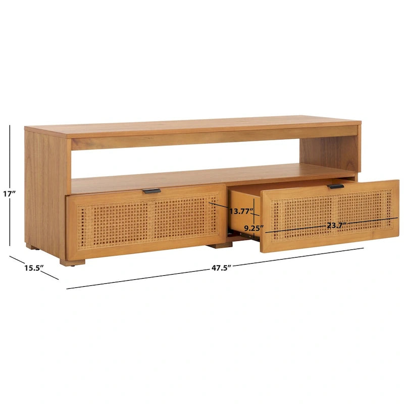 Meuble TV 2 tiroirs 1 étagère, Blanc/Noir/Naturel, Pour TV 55", 1 personne