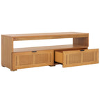 Meuble TV 2 tiroirs 1 étagère, Blanc/Noir/Naturel, Pour TV 55", 1 personne