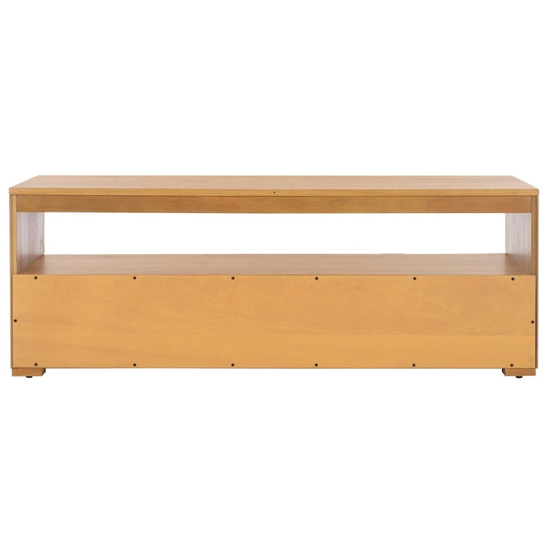Meuble TV 2 tiroirs 1 étagère, Blanc/Noir/Naturel, Pour TV 55", 1 personne