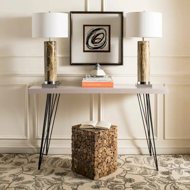 Tabouret / Table d'appoint en chêne clair naturel, 33 cm L × 33 cm P × 46 cm H