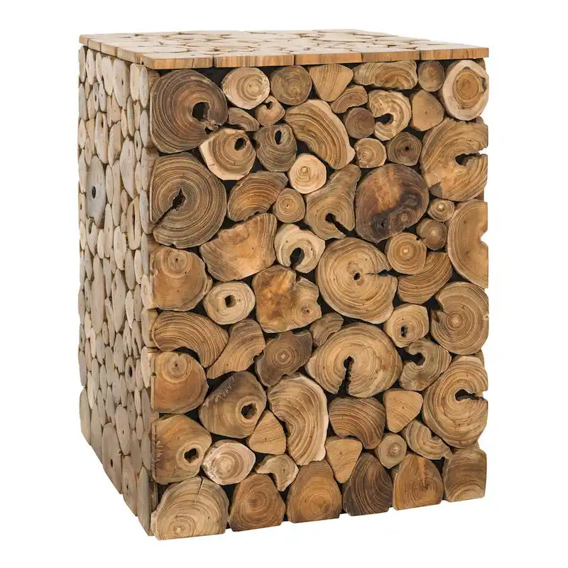 Tabouret / Table d'appoint en chêne clair naturel, 33 cm L × 33 cm P × 46 cm H