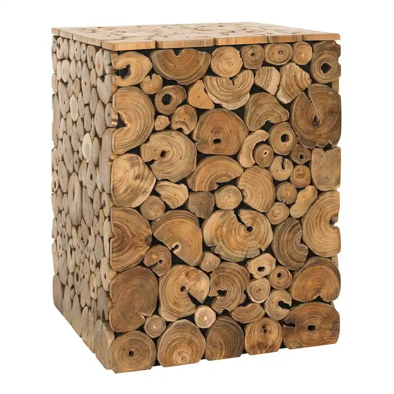 Tabouret / Table d'appoint en chêne clair naturel, 33 cm L × 33 cm P × 46 cm H