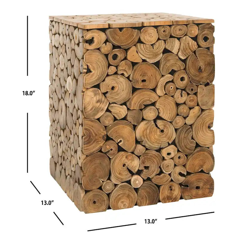 Tabouret / Table d'appoint en chêne clair naturel, 33 cm L × 33 cm P × 46 cm H