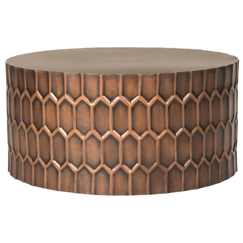 Table Basse Ronde en Cuivre Antique, Motif Nid d'Abeille, 1 Personne