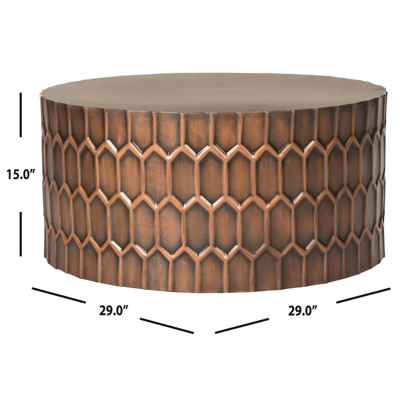 Table Basse Ronde en Cuivre Antique, Motif Nid d'Abeille, 1 Personne