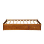 Lit de rangement plateforme écologique en pin massif, taille double, 3 tiroirs, couleur chêne