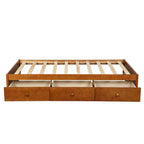 Lit de rangement plateforme écologique en pin massif, taille double, 3 tiroirs, couleur chêne