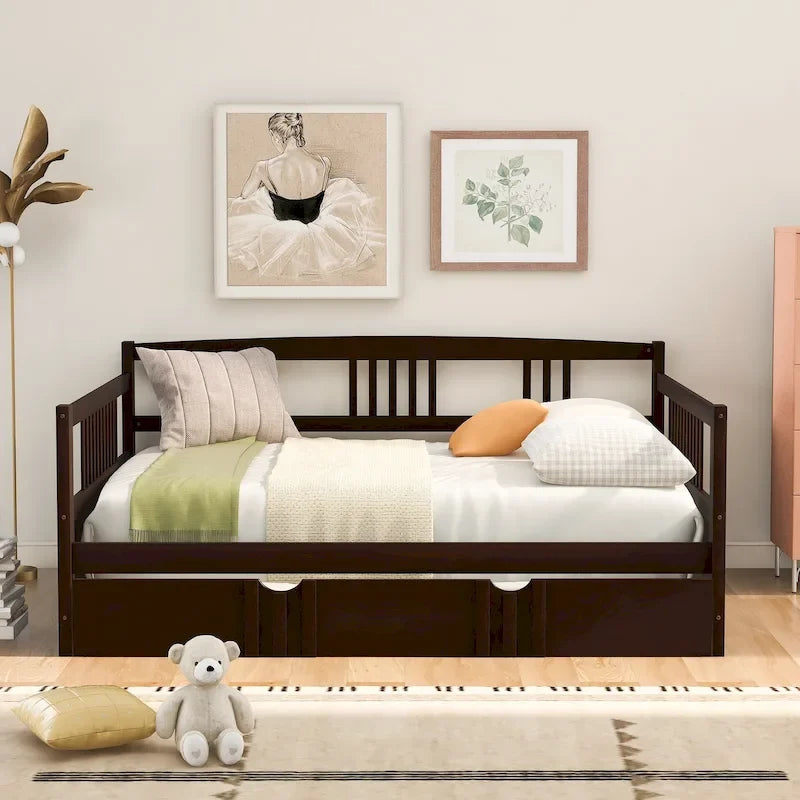 Lit de repos pleine grandeur expresso/blanc/gris avec lit gigogne double — 2 places et 2 couchages