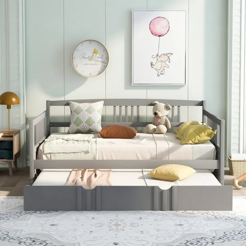 Lit de repos pleine grandeur expresso/blanc/gris avec lit gigogne double — 2 places et 2 couchages