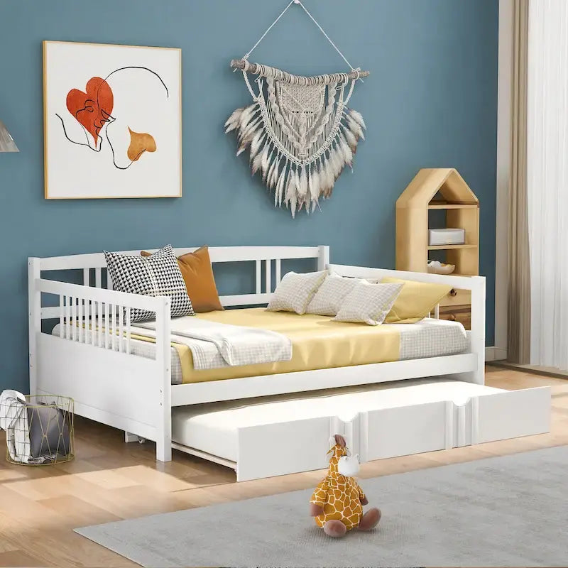 Lit de repos pleine grandeur expresso/blanc/gris avec lit gigogne double — 2 places et 2 couchages