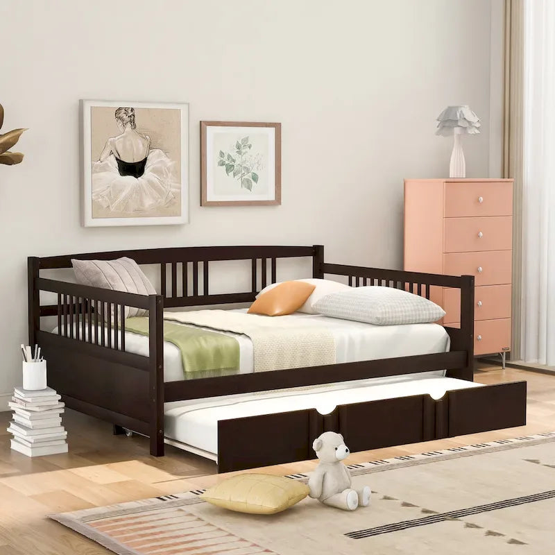 Lit de repos pleine grandeur expresso/blanc/gris avec lit gigogne double — 2 places et 2 couchages