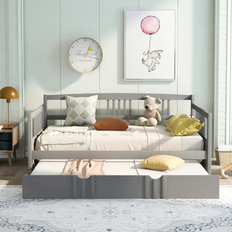 Lit de repos pleine grandeur expresso/blanc/gris avec lit gigogne double — 2 places et 2 couchages