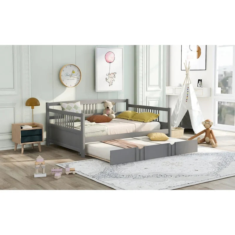 Lit de repos pleine grandeur expresso/blanc/gris avec lit gigogne double — 2 places et 2 couchages