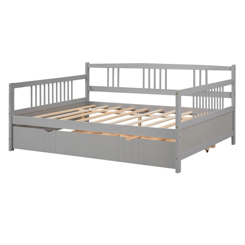 Lit de repos pleine grandeur expresso/blanc/gris avec lit gigogne double — 2 places et 2 couchages