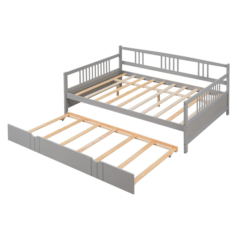 Lit de repos pleine grandeur expresso/blanc/gris avec lit gigogne double — 2 places et 2 couchages