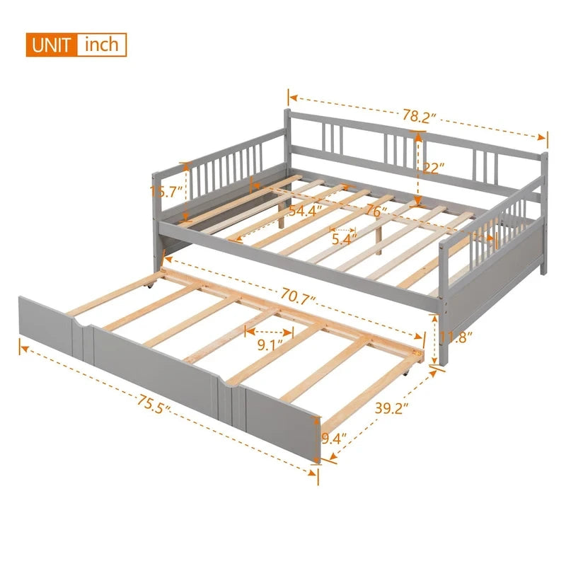Lit de repos pleine grandeur expresso/blanc/gris avec lit gigogne double — 2 places et 2 couchages