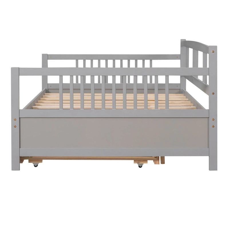 Lit de repos pleine grandeur expresso/blanc/gris avec lit gigogne double — 2 places et 2 couchages