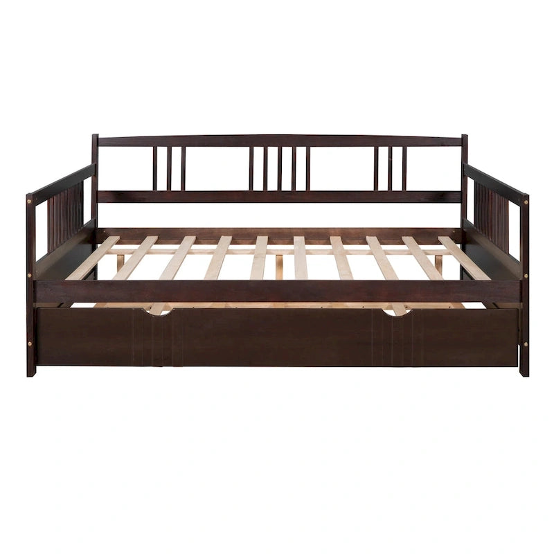 Lit de repos pleine grandeur expresso/blanc/gris avec lit gigogne double — 2 places et 2 couchages