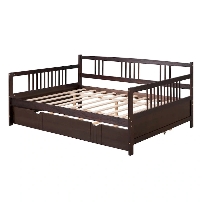 Lit de repos pleine grandeur expresso/blanc/gris avec lit gigogne double — 2 places et 2 couchages