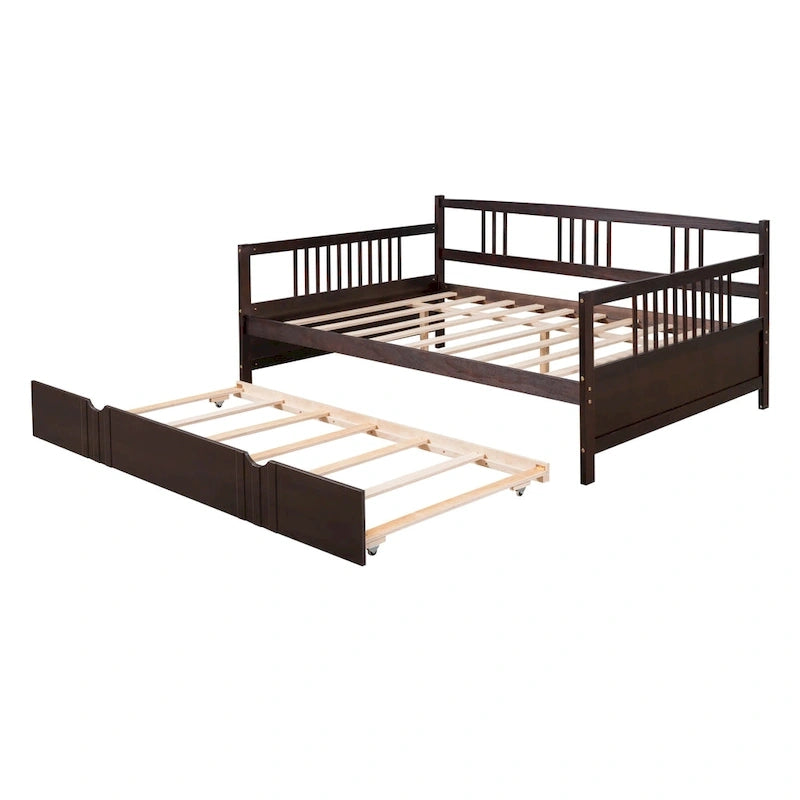 Lit de repos pleine grandeur expresso/blanc/gris avec lit gigogne double — 2 places et 2 couchages