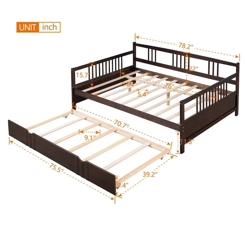Lit de repos pleine grandeur expresso/blanc/gris avec lit gigogne double — 2 places et 2 couchages