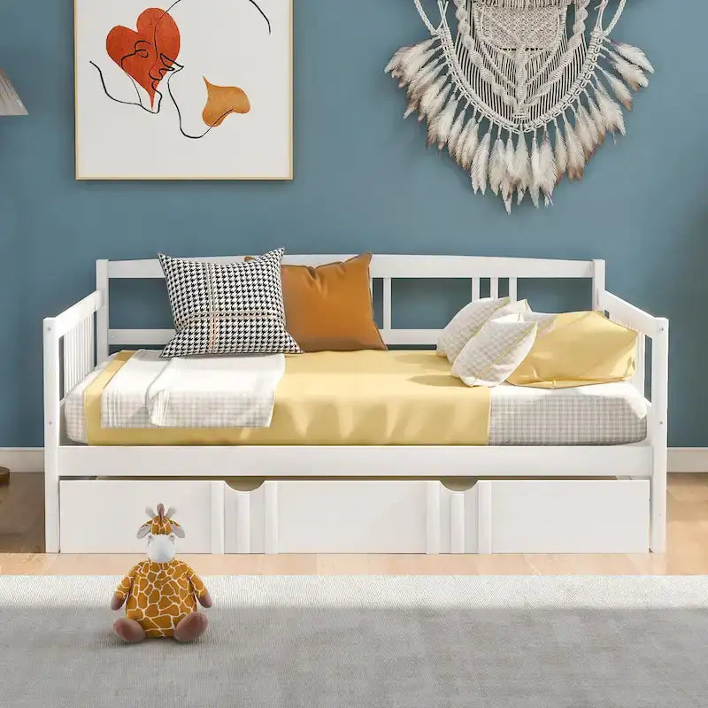 Lit de repos pleine grandeur expresso/blanc/gris avec lit gigogne double — 2 places et 2 couchages