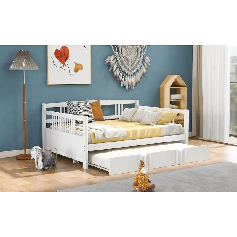 Lit de repos pleine grandeur expresso/blanc/gris avec lit gigogne double — 2 places et 2 couchages