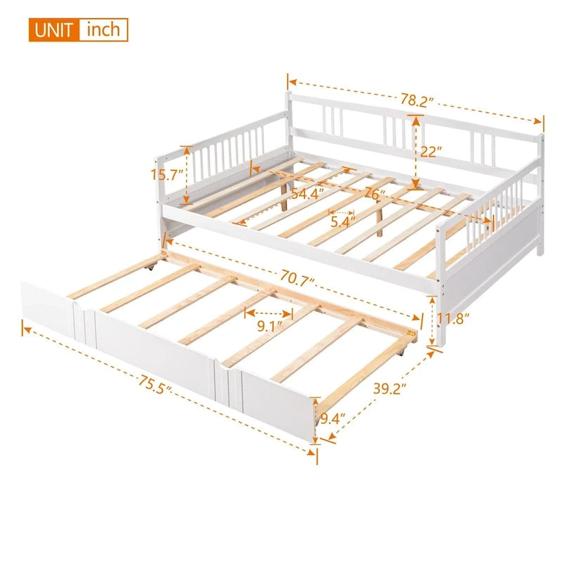 Lit de repos pleine grandeur expresso/blanc/gris avec lit gigogne double — 2 places et 2 couchages