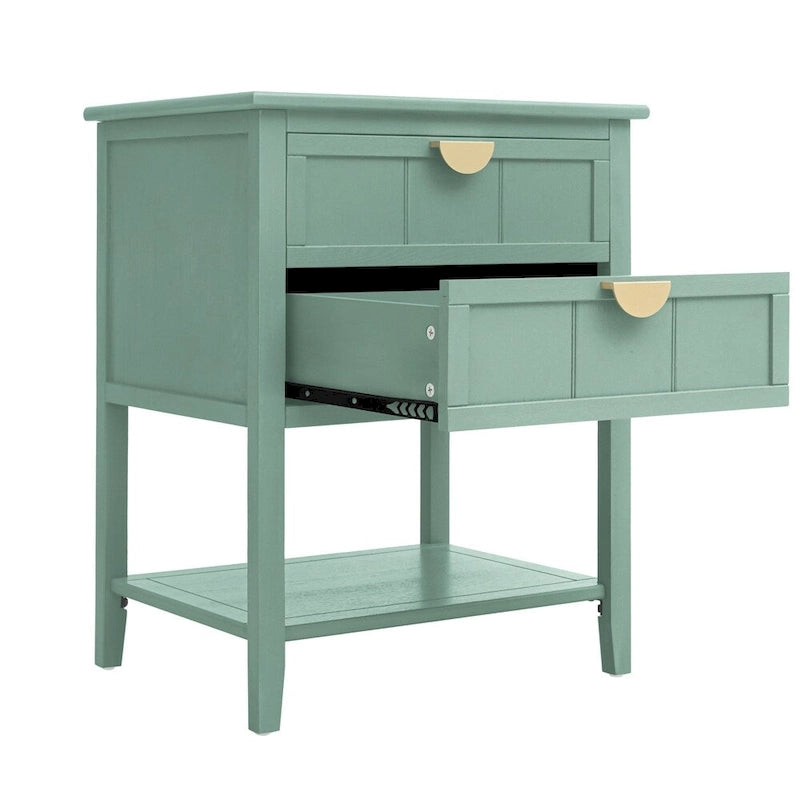 Table de chevet vert clair à 2 tiroirs, style américain, simple