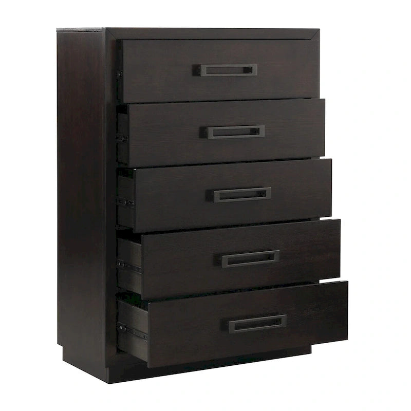 Ensemble de chambre principale 6 pièces finition anthracite Lit 2x Tables de chevet Commode Miroir Chiffonnier
