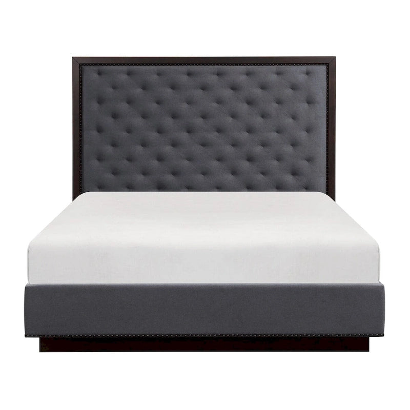 Ensemble de chambre principale 6 pièces finition anthracite Lit 2x Tables de chevet Commode Miroir Chiffonnier